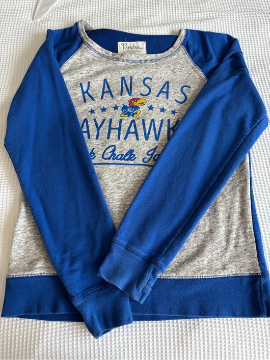Pressbox Sweaters - Pressbox Kansas Jayhawks Raglan Sweatshirt - Royal Blue & Heather Gray